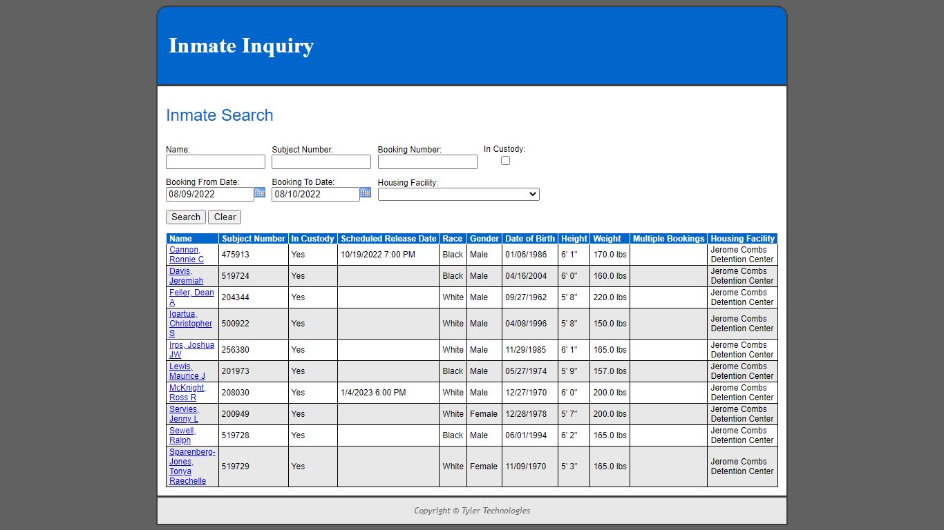 Inmate Search